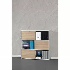 Germania Schiebetürenregal Mingle II - Weiß/Eiche Sonoma Dekor -Büromöbel Verkäufe schiebetuerenregal mingle ii weiss eiche sonoma dekor 5029228