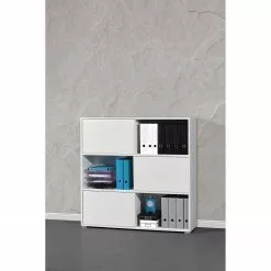 Germania Schiebetürenregal Mingle II - Weiß/Eiche Sonoma Dekor -Büromöbel Verkäufe schiebetuerenregal mingle ii weiss eiche sonoma dekor 5029232