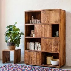 Ars Natura Schiebetürenregal Trangle - Sheesham massiv -Büromöbel Verkäufe schiebetuerenregal trangle sheesham massiv 676042