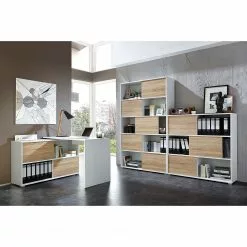 Germania Schreibtisch Mingle - Weiß/Eiche Sonoma Dekor -Büromöbel Verkäufe schreibtisch mingle weiss eiche sonoma dekor 5029288