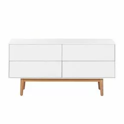 Mørteens Sideboard Lindholm V - Eiche teilmassiv - Weiß / Eiche -Büromöbel Verkäufe sideboard lindholm v weiss matt eiche massiv 358647