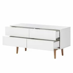 Mørteens Sideboard Lindholm V - Eiche teilmassiv - Weiß / Eiche -Büromöbel Verkäufe sideboard lindholm v weiss matt eiche massiv 358654