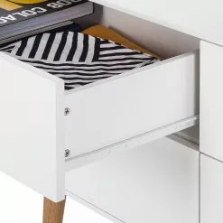 Mørteens Sideboard Lindholm V - Eiche teilmassiv - Weiß / Eiche -Büromöbel Verkäufe sideboard lindholm v weiss matt eiche massiv 358655
