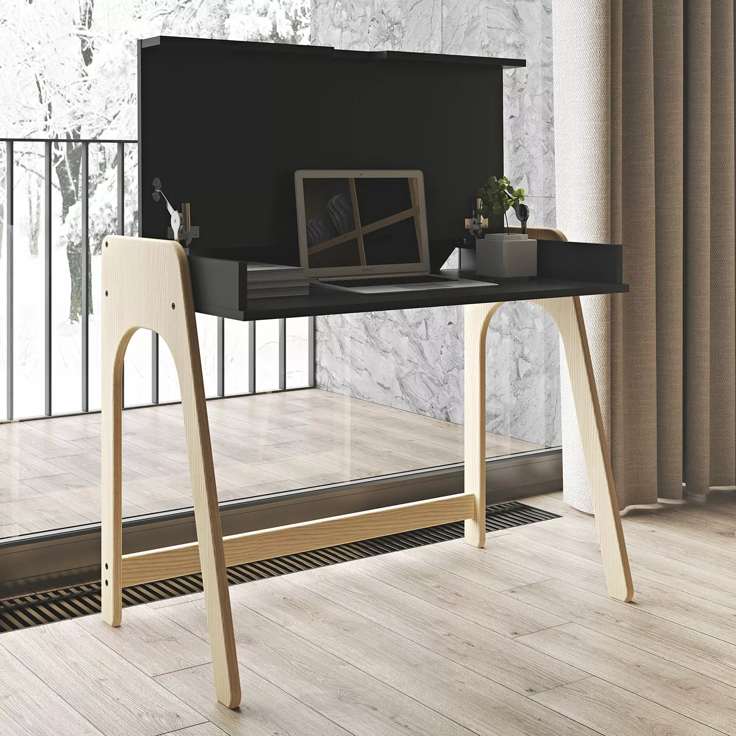 Temahome Schreibtisch Strömsund - Matt Schwarz / Eiche 7 Temahome Schreibtisch Strömsund - Matt Schwarz / Eiche – Bild 5